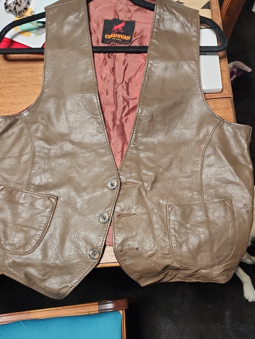 Vintage Cordovan Montreal Leather Vest Mens Large Made in Canada Brown Waistcoat